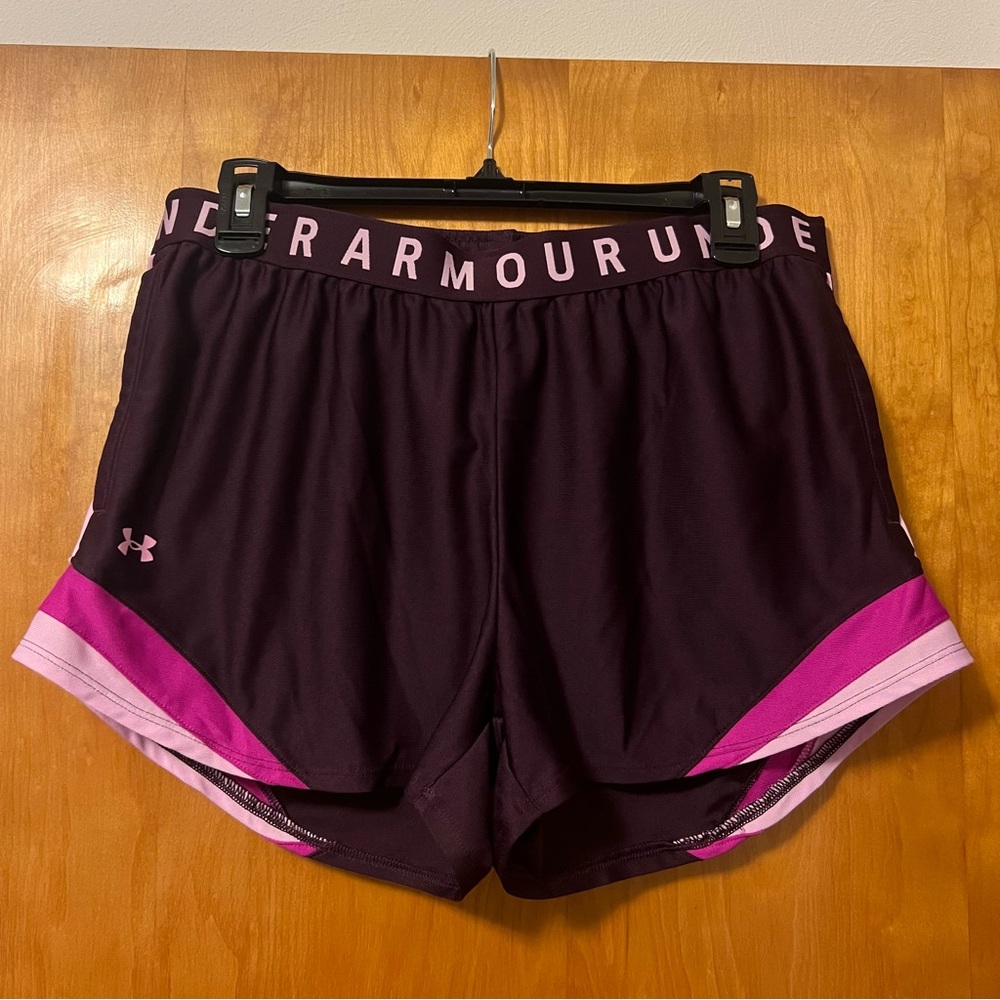 Under Armour Women's Purple Athletic Shorts with Pink Accents Size LG